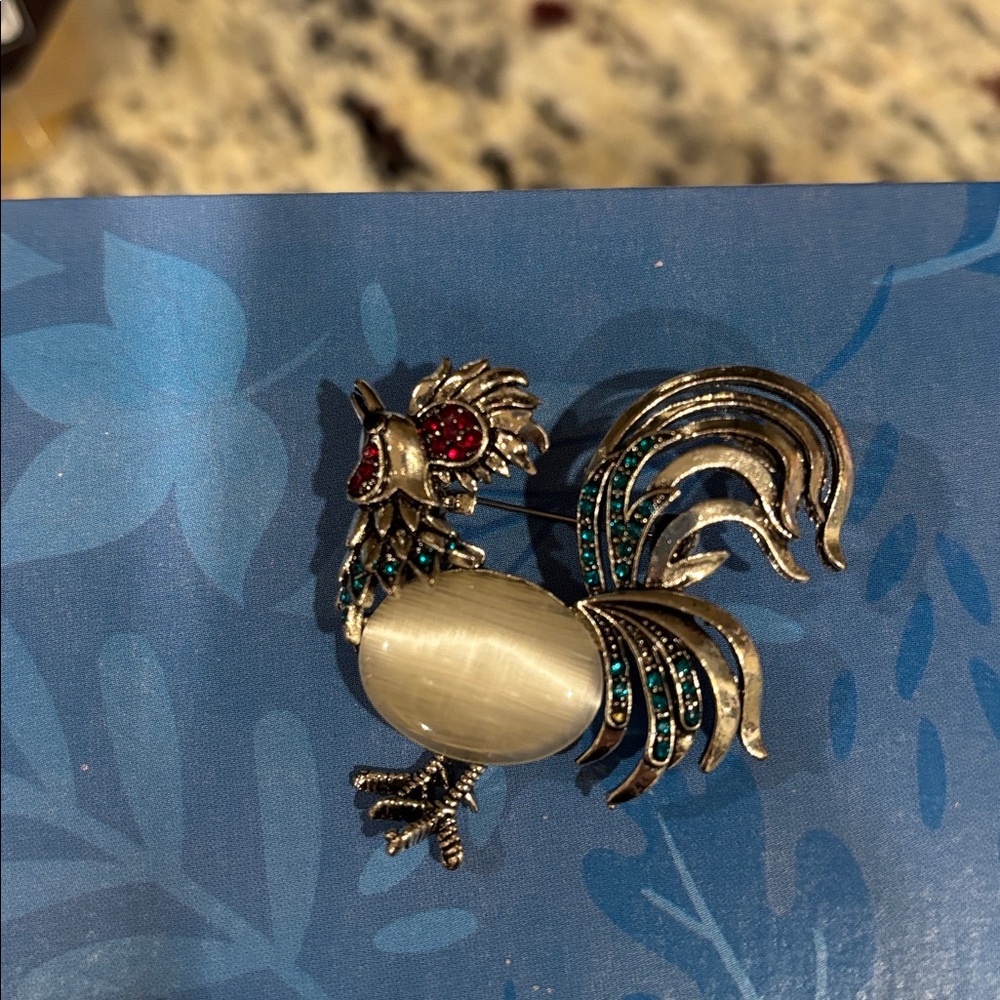 Vintage Silvertone Rhinestone Rooster Brooch